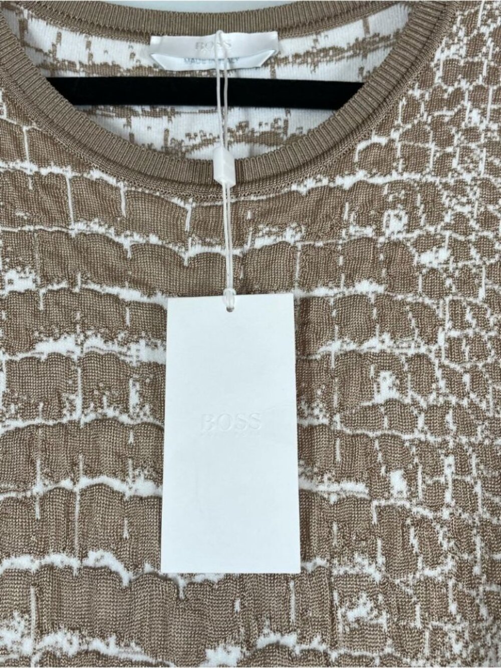 BOSS Hugo Boss Croccodile Print Knit Dress Beige XXL Quiet Luxury Career Midi - Picture 6 of 12